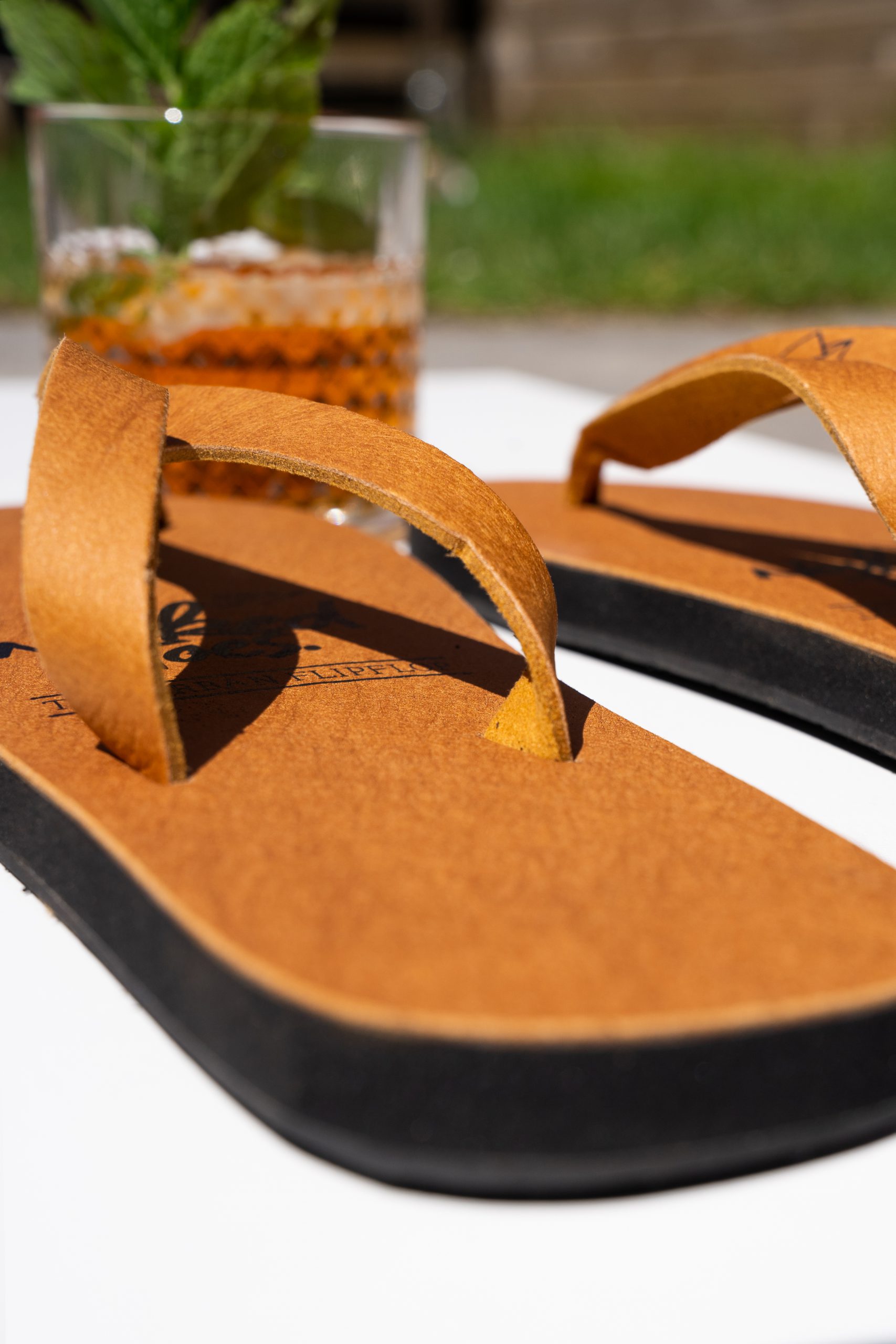 cognac flip flops